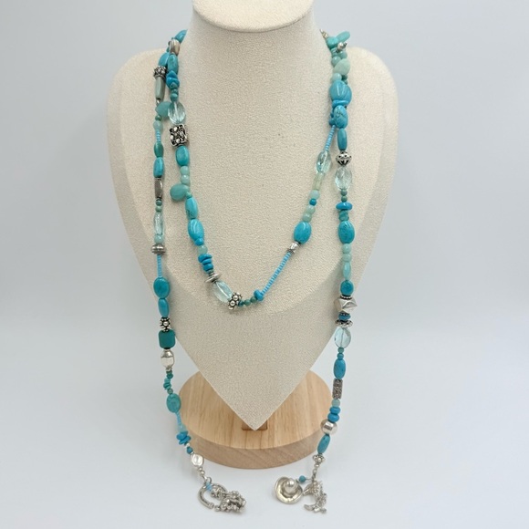 Sterling Silver Southwestern Faux Turquoise Howlite Bead Cowboy Western Necklace - Picture 1 of 12